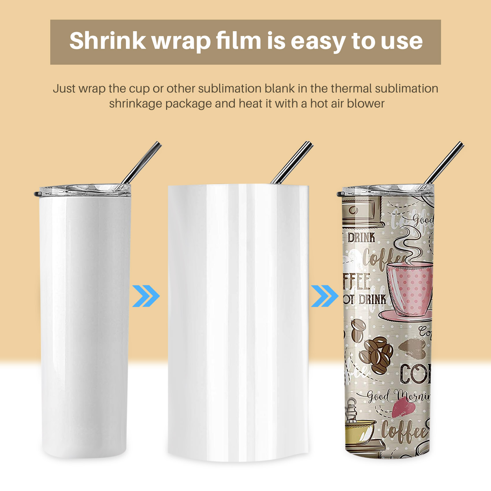 Sublimation Mug White - A19F-8X12 Inch Sublimation Shrink Wrap Sleeves,
